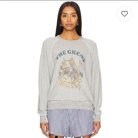 NWT The Great. College Sweatshirt with Rodeo Graphic Soft Heather Grey. Size 0. - Picture 7 of 7